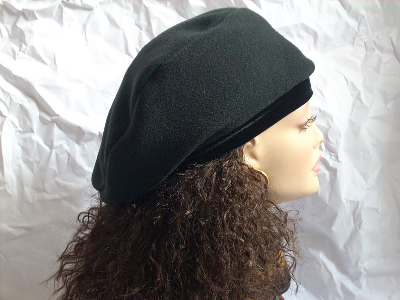 Oversized Beret, Black Beret, Tam, Oversize Black Fleece Beret with Stretch Velvet Band Headband, Hats for Dread Locks, Multi-sizes image 3