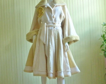 Winter witte jas/bruiloft jas/handgemaakte Upcycled jas/veranderde kleding/Eco Fashion draagbare kunst/ambachtelijk gemaakt een van een soort jas