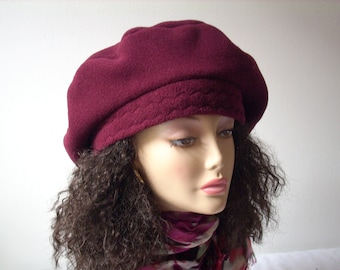 Oversize Tam/ Beret/Oversized Slouchy Tam/Multi Sizes/Burgundy Fleece Hat/Roomy Hat for Dreadlocks/Hat for Large Heads, Adjustable Sizes