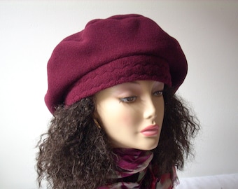 Burgundy Fleece Oversized Beret: Slouchy Tam Dreadlock Friendly