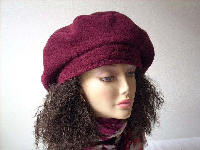 Oversize Tam/ Beret/Oversized Slouchy Tam/Multi Sizes/Burgundy Fleece Hat/Roomy Hat for Dreadlocks/Hat for Large Heads, Adjustable Sizes image 1