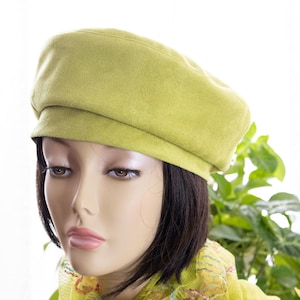 Key lime colored pompom beret Slice of Lime Felted Beret Hat | FeltHappiness Hats main image 3