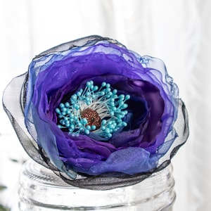Flower Brooch/Upcycled Fabric Flower Pin/Purple and Turquoise Handmade Brooch/One of a Kind Gift for Her