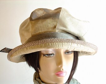 Handmade Slouchy Faux Suede Hat: Adjustable Brim, Tapestry Accent