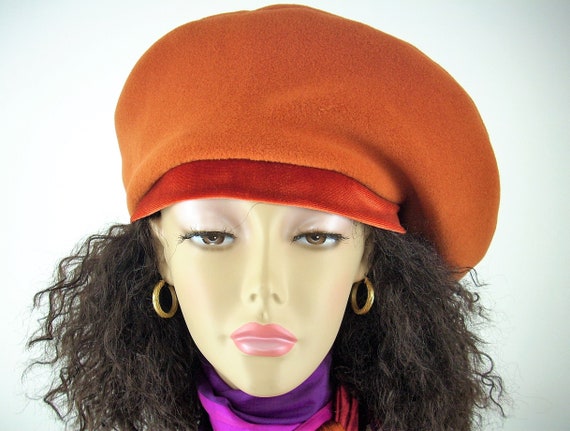 Brenda Abdullah Oversized Orange Fleece Beret with Velvet Headband, Size SM/MED Fleece Beret Hats for Women for sale | eBay main image 2