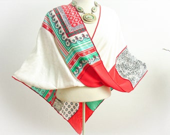 Mobius Shawl/Mobius Wrap/Twisted Mobius Shawl/Red, Mint Green and Off White/Gift for Her/Upcycled Silk Shawl