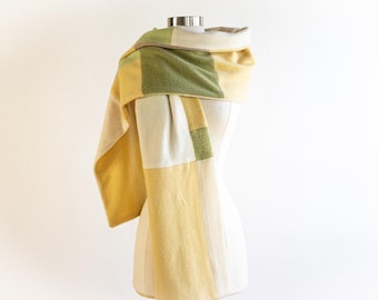 Upcycled Cashmere Patchwork Scarf: Handmade Reversible Shawl