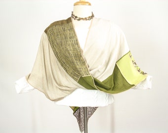 Mobius Wrap/Mobius Shawl/Twisted Mobius Wrap/Beige, Olive Green /Upcycled  Shawl/by Brenda Abdullah