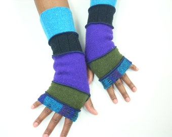 Fingerless Gloves, Hand Warmers,(Turquoise Pattern/Olive/Purple/Black/Turquoise) by Brenda Abdullah