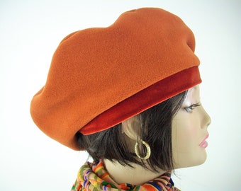 Brenda Abdullah Oversized Orange Fleece Beret with Velvet Headband, Size SM/MED Fleece Beret Hats for Women for sale | eBay main image 3