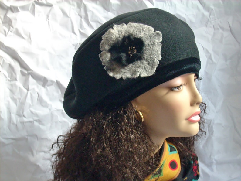 Oversized Beret, Black Beret, Tam, Oversize Black Fleece Beret with Stretch Velvet Band Headband, Hats for Dread Locks, Multi-sizes image 7