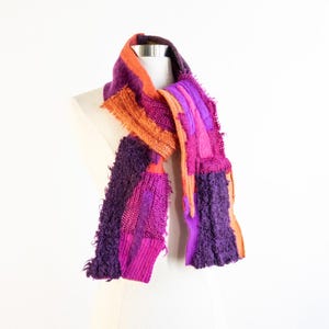 Patchwork Wool Knit Scarf: Upcycled Reversible Artisan Design