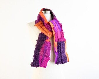 Patchwork Wool Knit Scarf: Upcycled Reversible Artisan Design