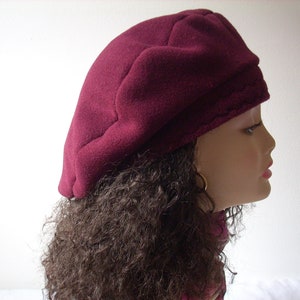 Oversize Tam/ Beret/Oversized Slouchy Tam/Multi Sizes/Burgundy Fleece Hat/Roomy Hat for Dreadlocks/Hat for Large Heads, Adjustable Sizes image 2