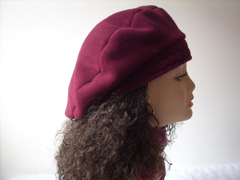 Oversize Tam/ Beret/Oversized Slouchy Tam/Multi Sizes/Burgundy Fleece Hat/Roomy Hat for Dreadlocks/Hat for Large Heads, Adjustable Sizes image 2