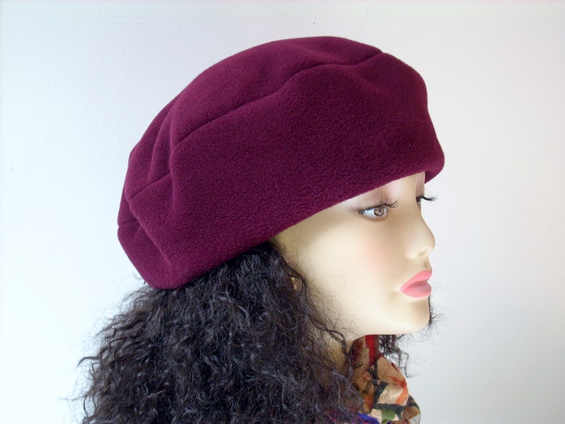 Oversized Beret, Slouchy Beret, Burgundy Tam, Fleece Beret with Stretch Velvet Band Headband, Multi-sizes image 6