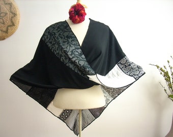 Mobius Wrap/Mobius Shawl/Twisted Mobius Shawl/Black, Silver and White/Upcycled Shawl/by Brenda Abdullah