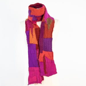 Patchwork Wool Scarf: Long Reversible Upcycled Collage