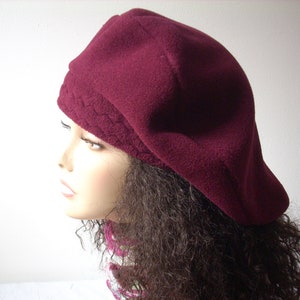 Oversize Tam/ Beret/Oversized Slouchy Tam/Multi Sizes/Burgundy Fleece Hat/Roomy Hat for Dreadlocks/Hat for Large Heads, Adjustable Sizes image 5