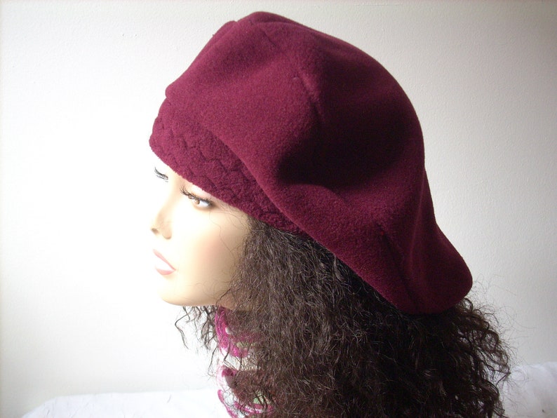 Oversize Tam/ Beret/Oversized Slouchy Tam/Multi Sizes/Burgundy Fleece Hat/Roomy Hat for Dreadlocks/Hat for Large Heads, Adjustable Sizes image 5