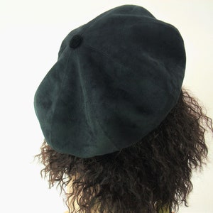 Oversized Black Beret, Black Satin Lined Beret/Faux Suede Beret, Roomy Tam, Adjustable Size Hat, Dreadlock Hat image 5