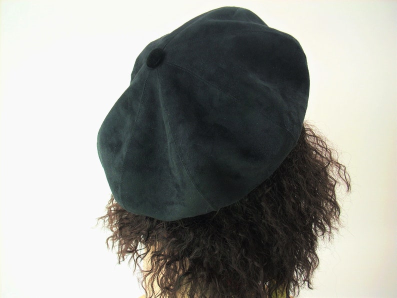 Oversized Black Beret, Black Satin Lined Beret/Faux Suede Beret, Roomy Tam, Adjustable Size Hat, Dreadlock Hat image 5