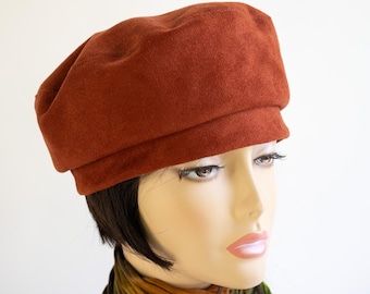 Rust Faux Suede Beret: Classic Pillbox Tam