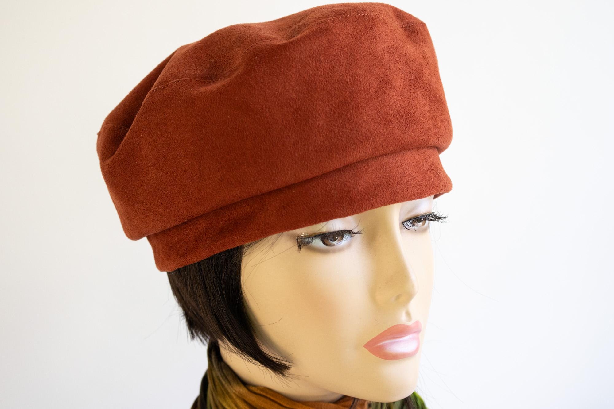 Rust Faux Suede Beret: Classic Pillbox Tam