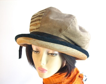 Faux Suede Wide Brim Hat: Slouchy Crown, Adjustable Fit