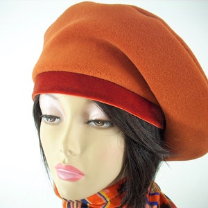 Oversized Slouchy Beret, Slouchy Fleece Tam with Stretch Velvet Band, Hat for Dread Locks and Large Heads, Multi-Sizes, in Ginger Color