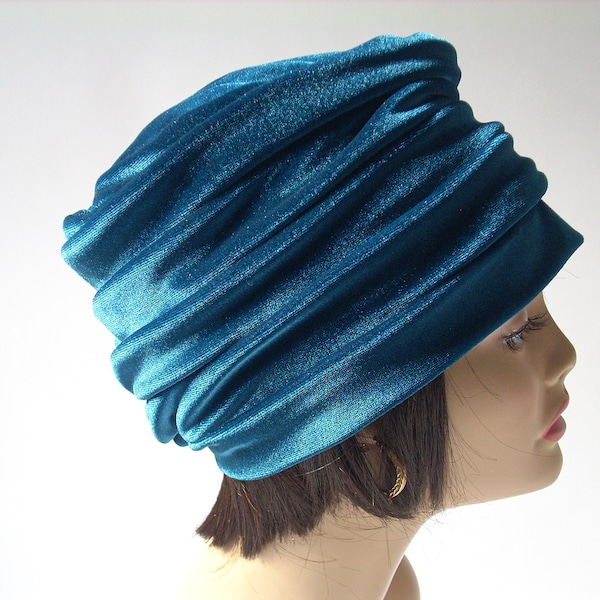 Velvet Hat/Slouchy Hat/Stretch Velvet Hat for Dressy and Casual Wear, Hat for Locks, Dark Turquoise, Multi Sizes and Colors