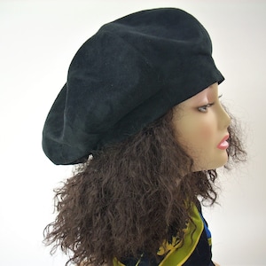 Oversized Black Beret, Black Satin Lined Beret/Faux Suede Beret, Roomy Tam, Adjustable Size Hat, Dreadlock Hat image 9