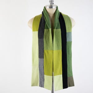 Reversible Cashmere Scarf: Color Blocked Green Patchwork Wrap