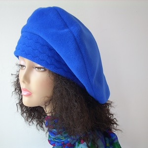 Oversized Tam/Slouchy Beret/ Large Fleece Tam /Bright Blue/Multi Sizes/Adjustable Roomy Hat for Dread Locks