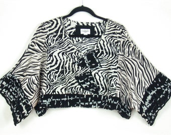 Upcycled Animal Print Cropped Shrug: Kimono Sleeve Boho Layering Top (Size 1X-2X)
