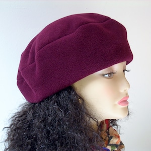 Oversized Beret, Slouchy Beret, Burgundy Tam, Fleece Beret with Stretch Velvet Band Headband, Multi-sizes image 8