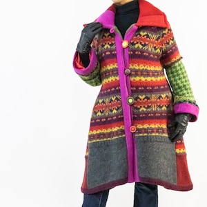 Upcycled Wool Sweater Coat: Handmade OOAK Patchwork Design