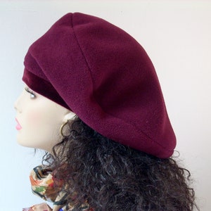 Oversized Beret, Slouchy Beret, Burgundy Tam, Fleece Beret with Stretch Velvet Band Headband, Multi-sizes image 7