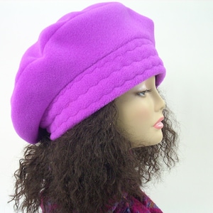 Fuchsia Fleece Beret: Oversized Slouchy Tam, Adjustable