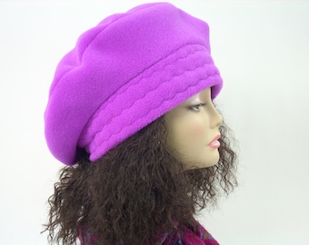 Fuchsia Fleece Beret: Oversized Slouchy Tam, Adjustable