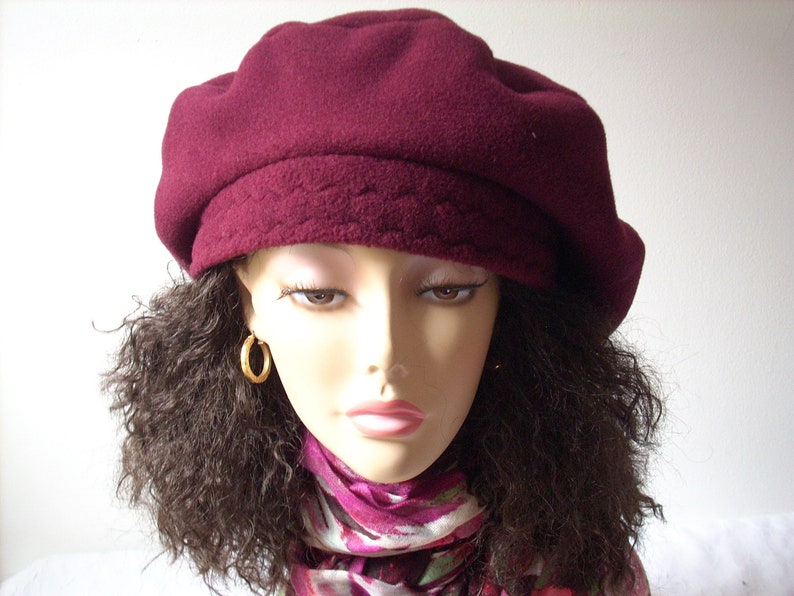 Oversize Tam/ Beret/Oversized Slouchy Tam/Multi Sizes/Burgundy Fleece Hat/Roomy Hat for Dreadlocks/Hat for Large Heads, Adjustable Sizes image 8