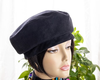 Black Faux Suede Beret: Pillbox Tam Hat, Adjustable Fit