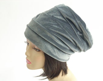 Velvet  Hat/Slouchy Velvet Hat/Stretch Velvet Gray Hat for Dressy and Casual Wear/Hat for Locks, Multi Sizes and Colors