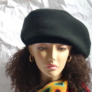 Oversized Beret, Black Beret, Tam, Oversize Black Fleece Beret with Stretch Velvet Band Headband, Hats for Dread Locks, Multi-sizes image 4