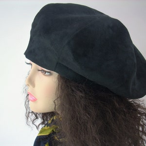 Oversized Black Beret, Black Satin Lined Beret/Faux Suede Beret, Roomy Tam, Adjustable Size Hat, Dreadlock Hat image 4