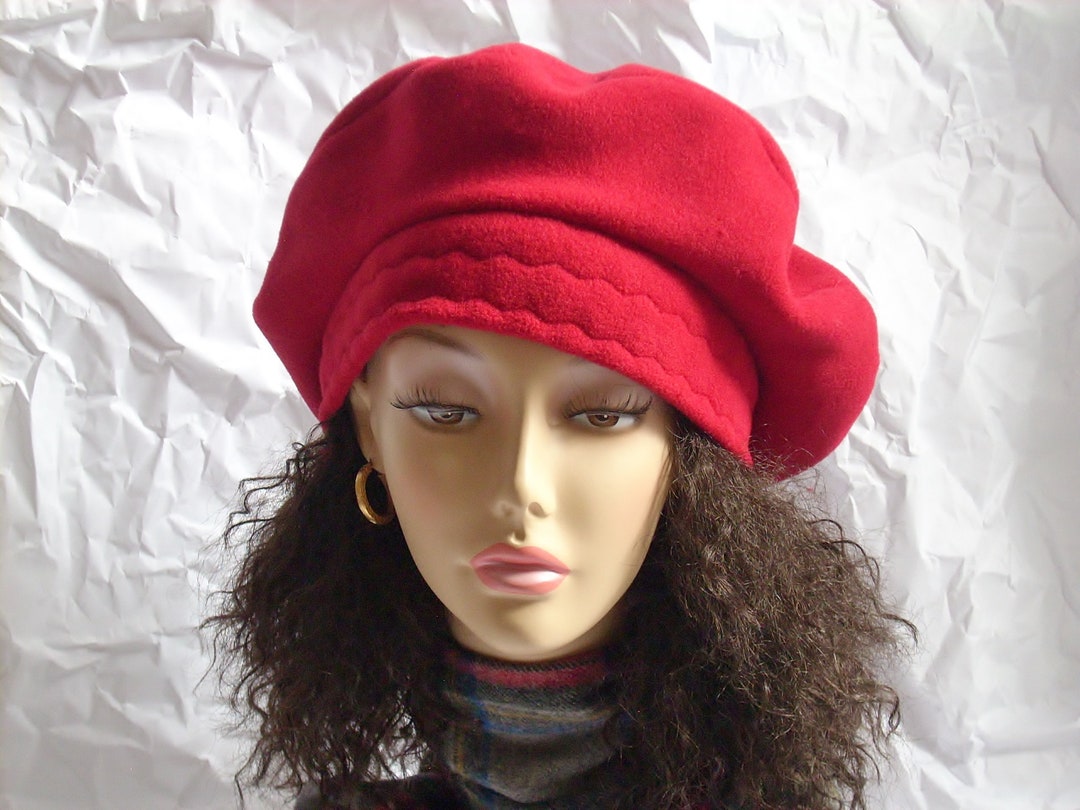 Oversized Slouchy Tam, Red Fleece Beret, Fleece Hat, Hat for Big Hair