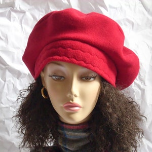 Oversized Slouchy Tam, Red Fleece Beret, Fleece Hat, Hat for Big Hair, Dread Locks and Large Heads, Adjustable Multi-Sizes, Cherry Red