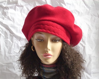 Oversized Slouchy Tam, Red Fleece Beret, Fleece Hat, Hat for Big Hair, Dread Locks and Large Heads, Adjustable Multi-Sizes, Cherry Red