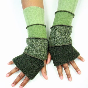 Fingerless Gloves, Hand Warmers, Fleece Lined (Dark Olive/Olive Tweed/Moss Green/Celery Green ) by Brenda Abdullah