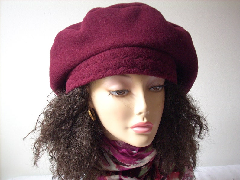 Oversize Tam/ Beret/Oversized Slouchy Tam/Multi Sizes/Burgundy Fleece Hat/Roomy Hat for Dreadlocks/Hat for Large Heads, Adjustable Sizes image 6